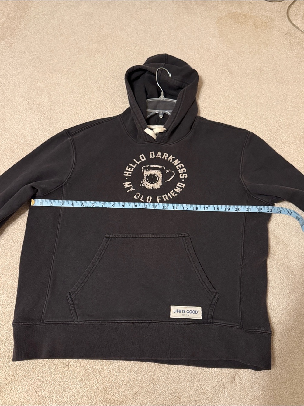 Life is Good "Hello Darkness My Old Friend" Hoodie Washed Black Women’s Sz Large - Picture 8 of 11